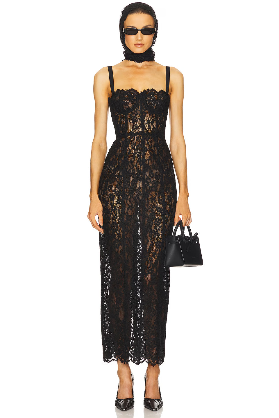 Black Lace Corset Midi Dress