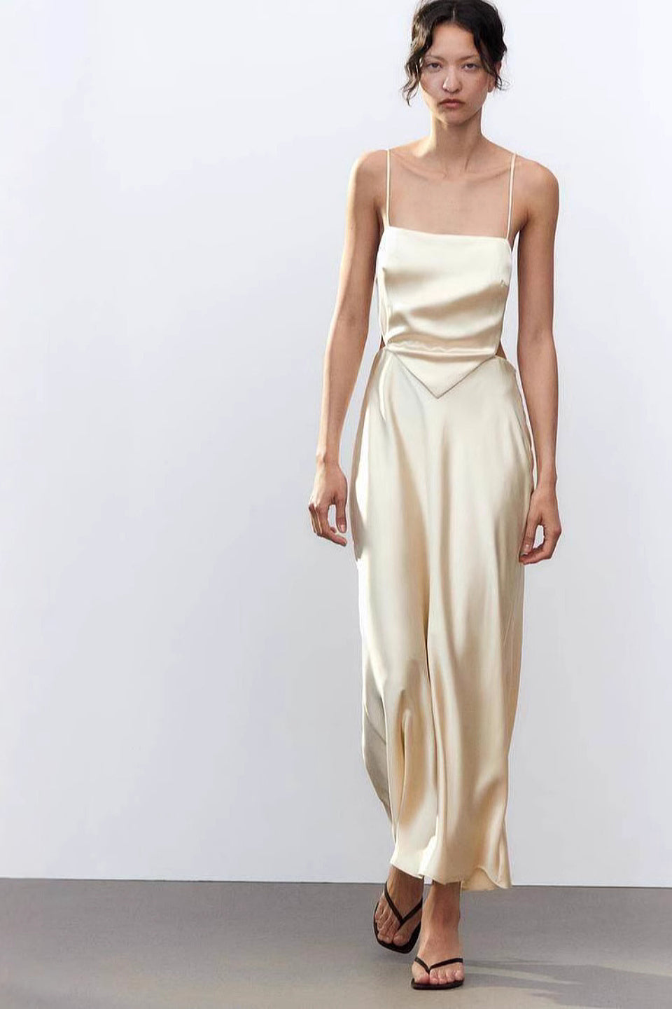 Champagne Satin Maxi Dress Elegant Guest
