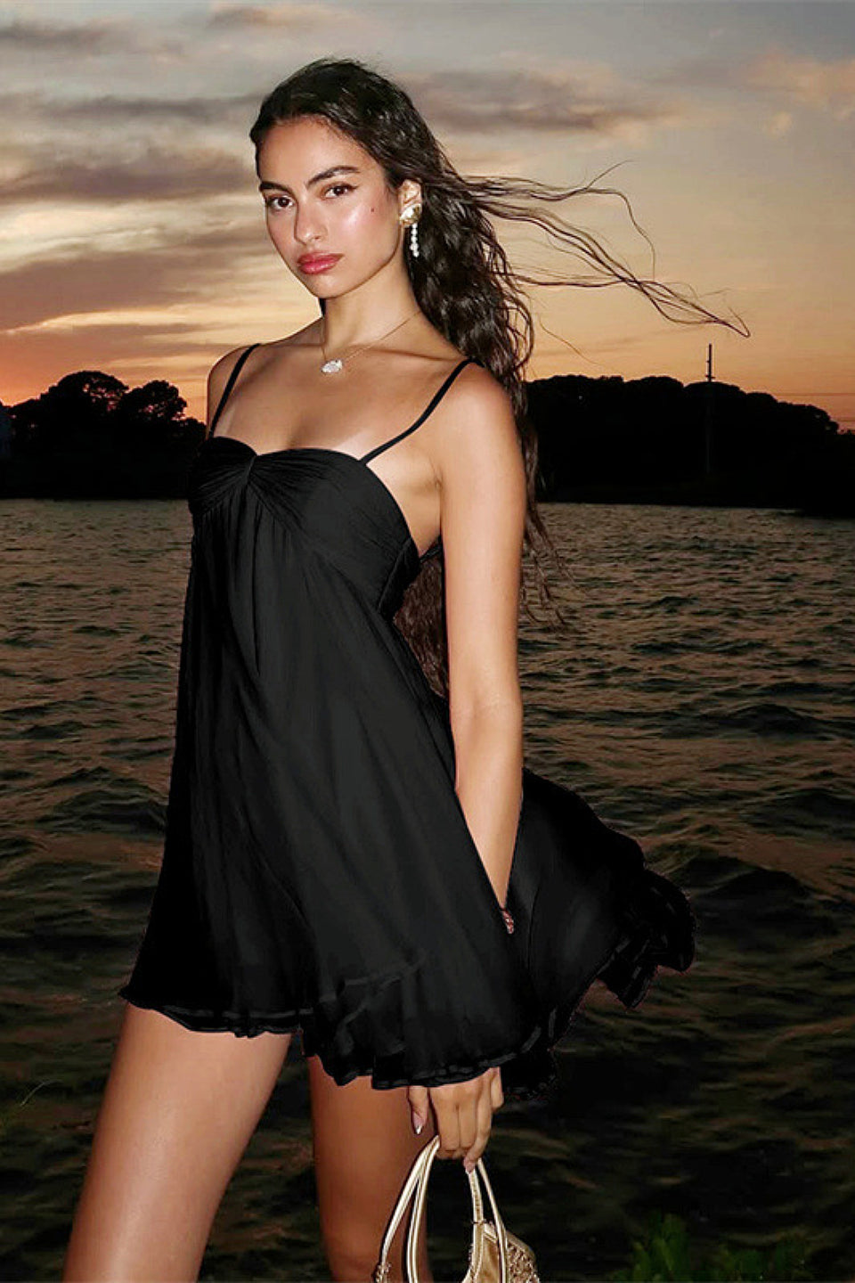 black babydoll mini dress Chiffon – ShimmerMolly Size:Us Size 16