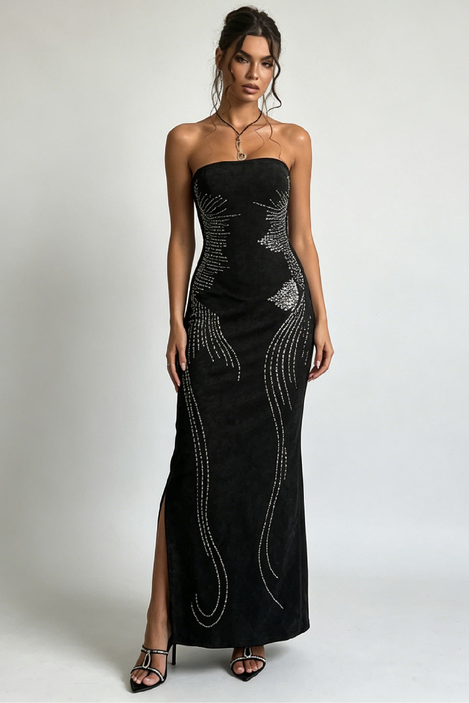 Black Rhinestone Strapless Maxi Dress – ShimmerMolly
