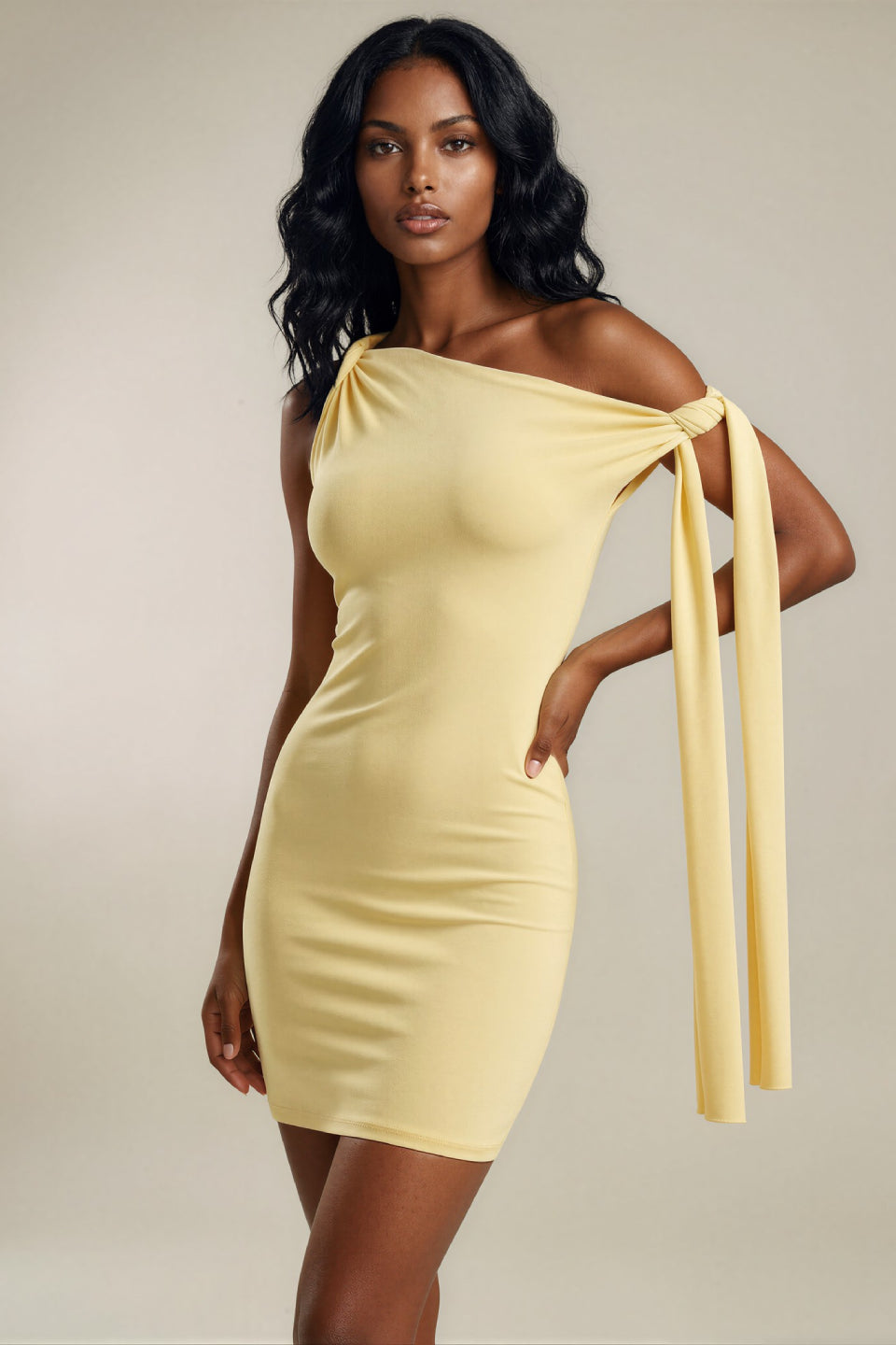 Yellow One Shoulder Ruched Mini Dress – ShimmerMolly