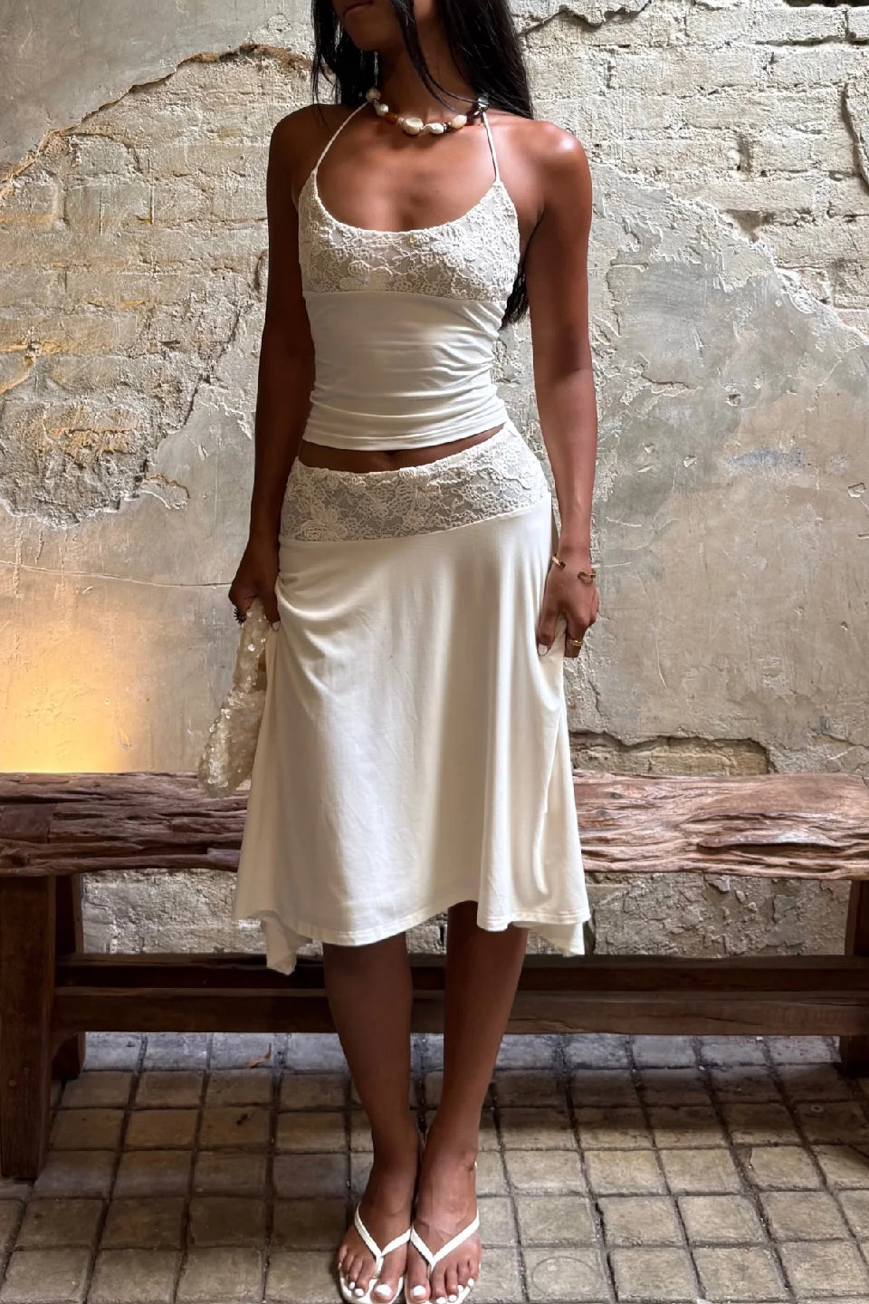 White Halter Lace Sheer Cami Top