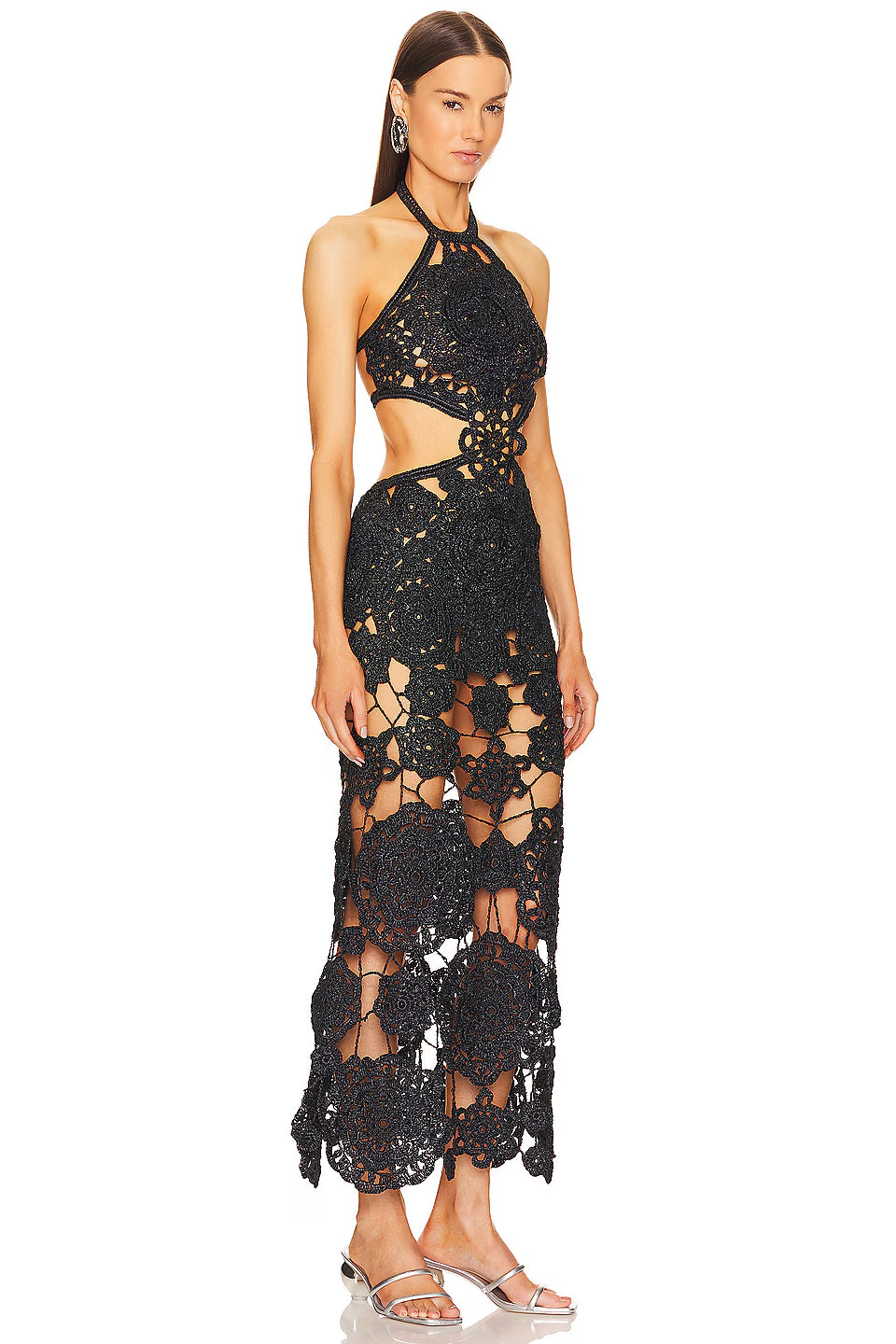 Black Crochet Halter Fishtail Gown