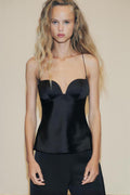 Black Satin Corset Cami Top