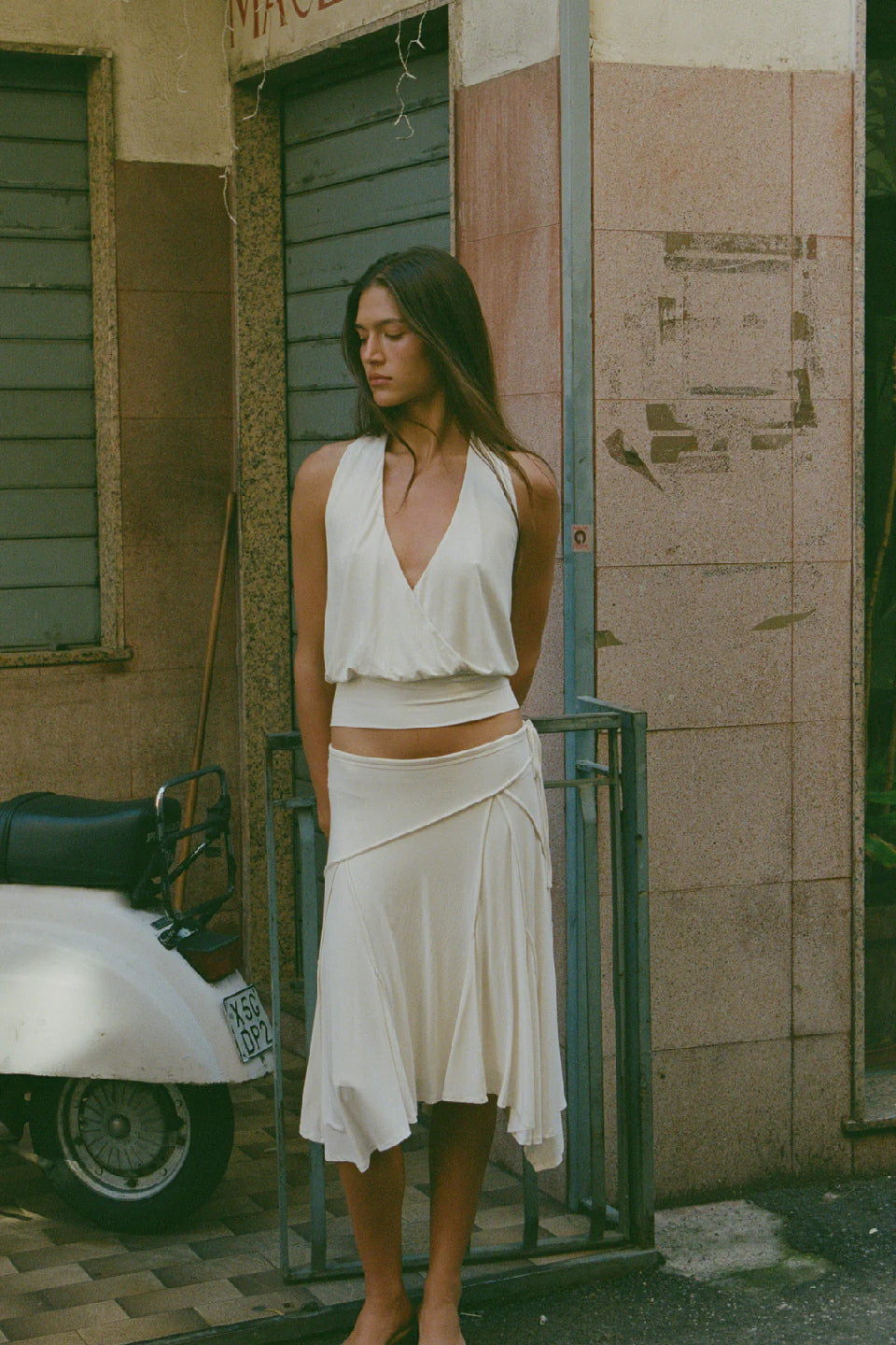 White Cross Halter Open Back Top