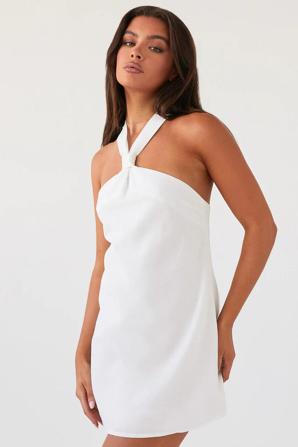 White Halter Bow Mini Dress