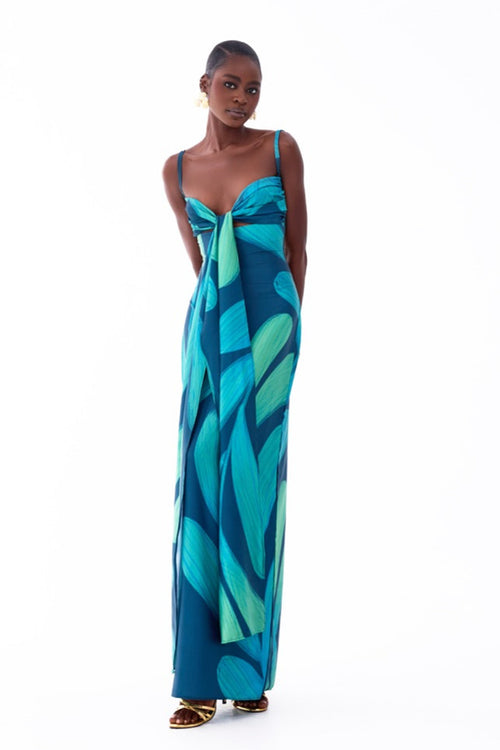green leaf maxi dress Tropical Vacation Beach Outfit – ShimmerMolly Plunging V Neck Halter making it a staple Size:05 2025 SH CHRISTMAS EDIT