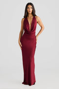Burgundy Satin Maxi Dress