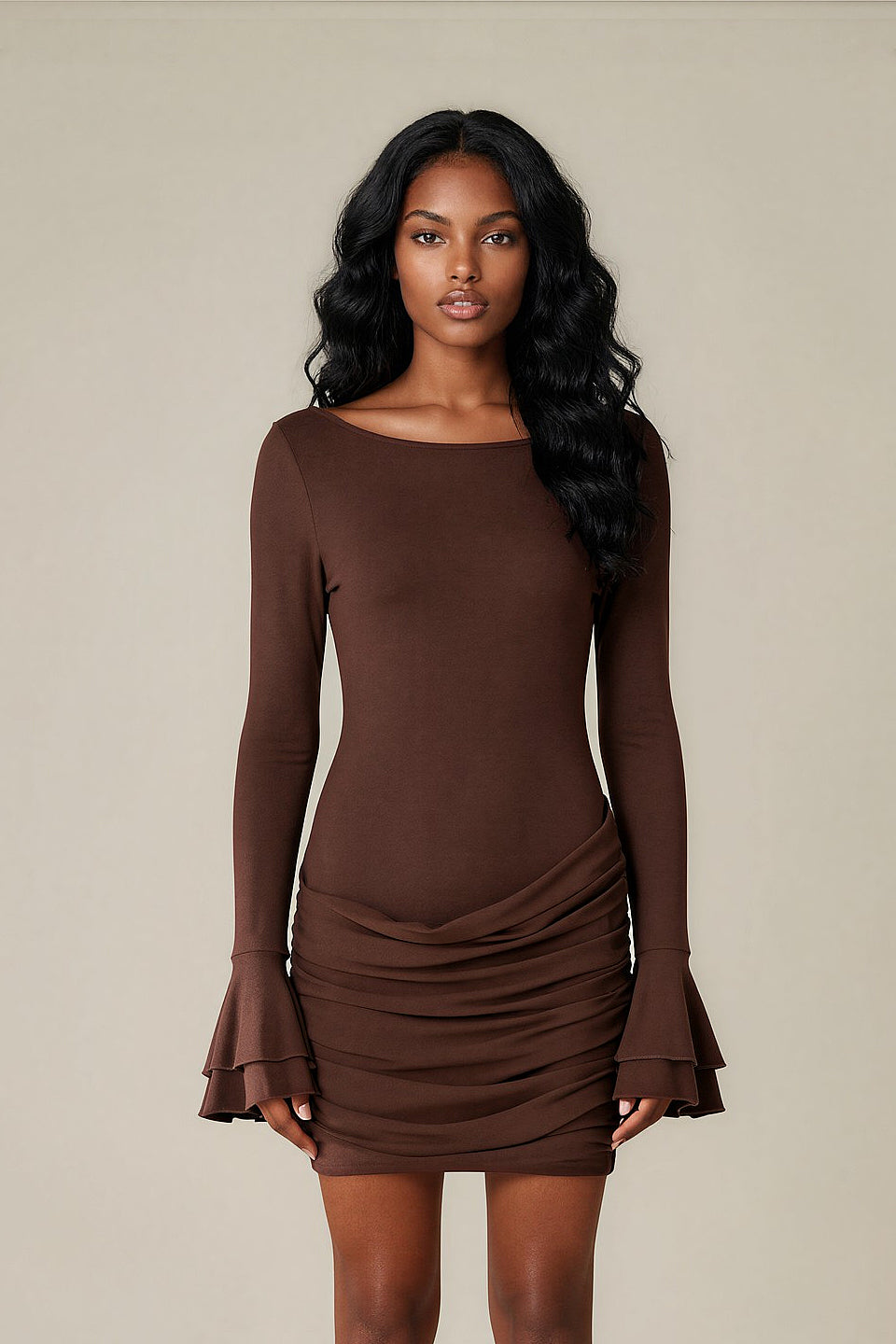 Mocha Ruched Mini Dress