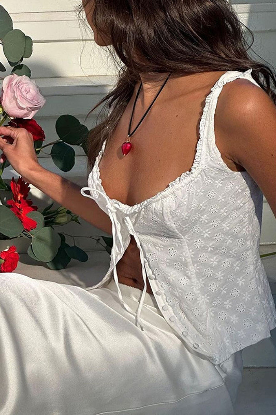 White Eyelet Bustier Top