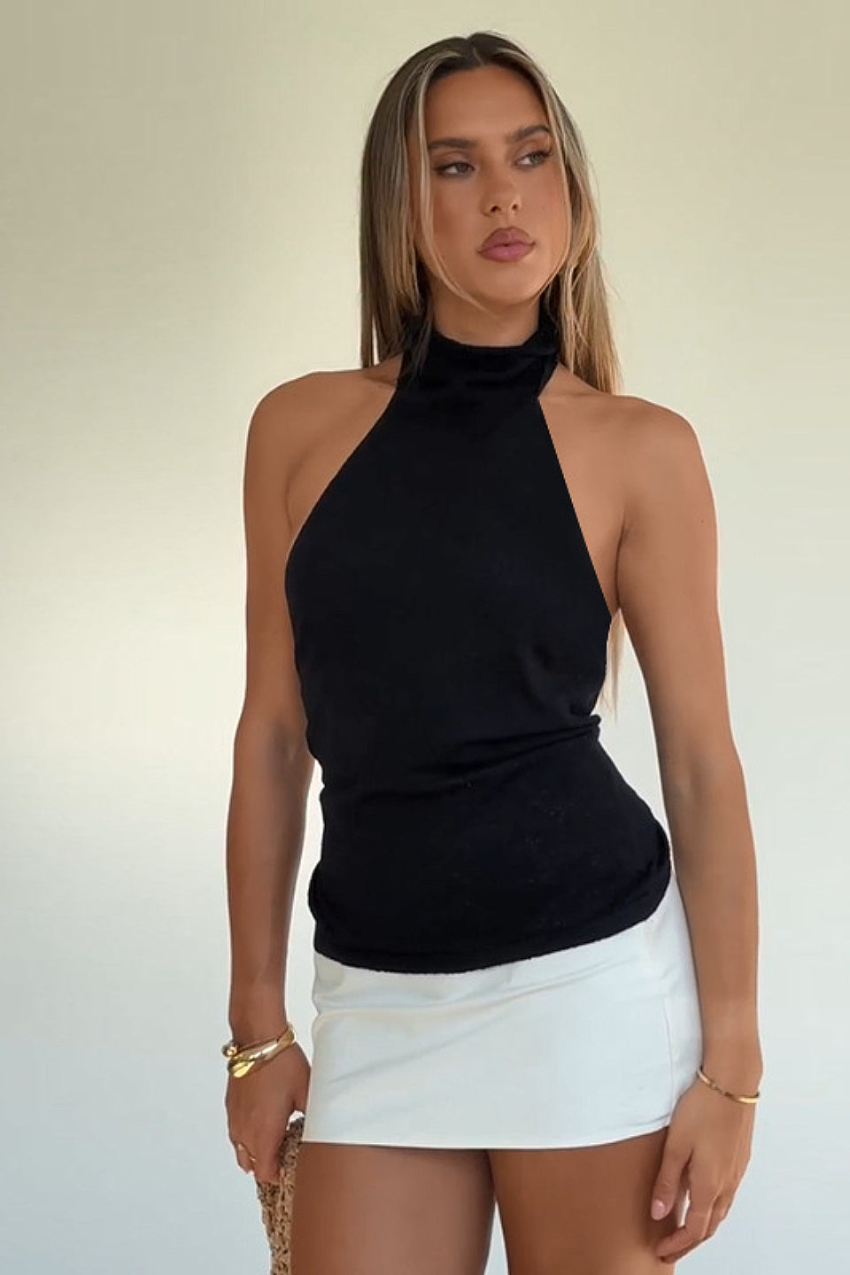 Black Halter Backless Top