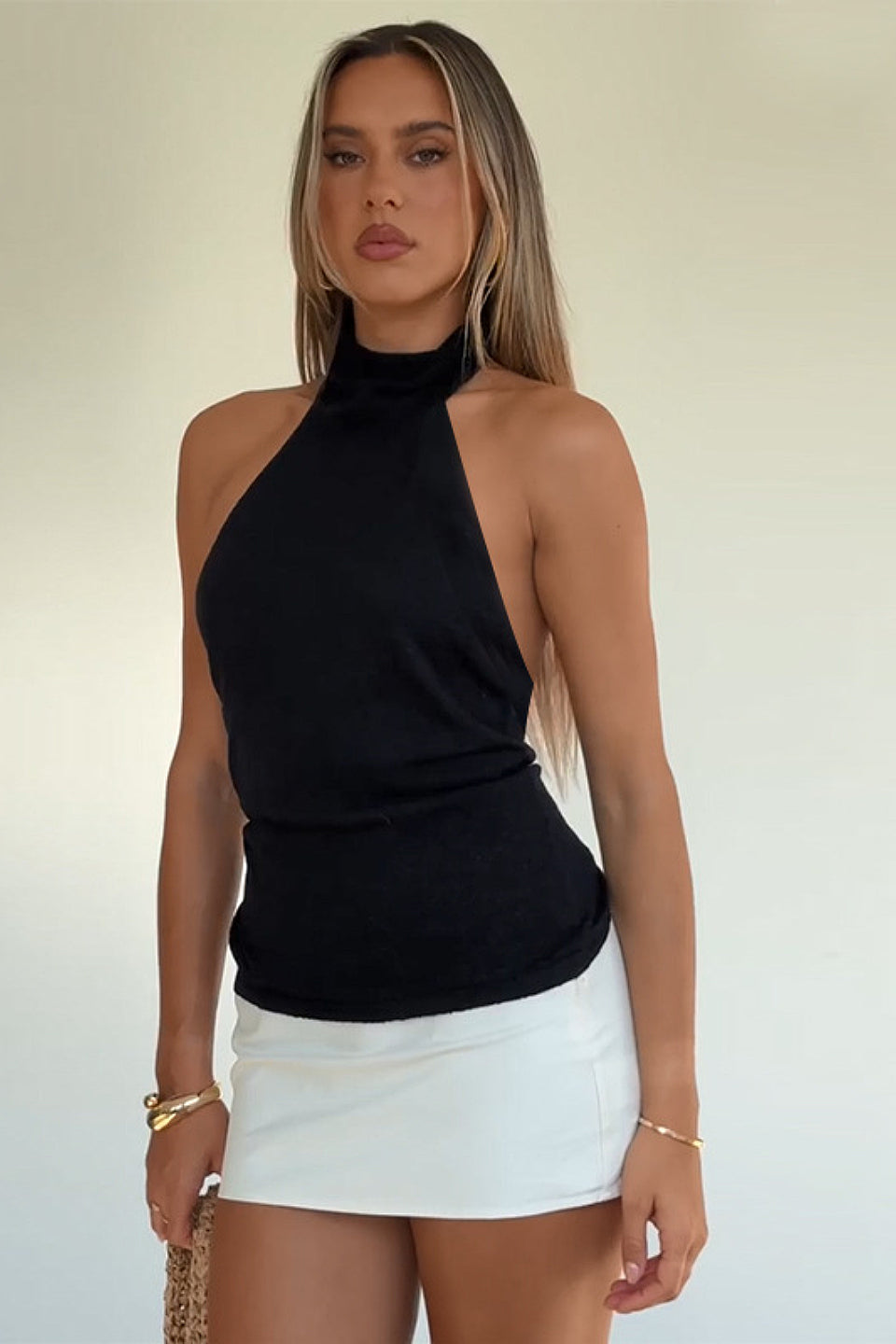 Black Halter Backless Top