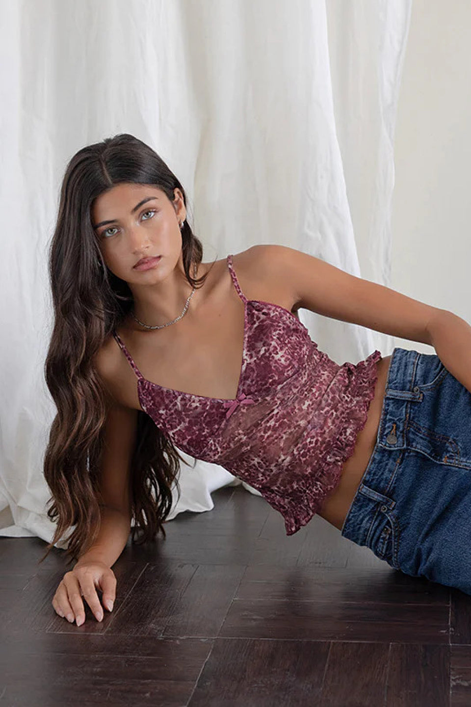Burgundy Floral Cami Top