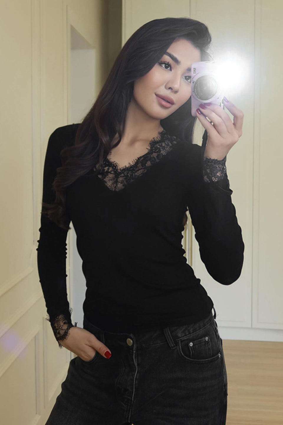 Noir Lace V-Neck Top