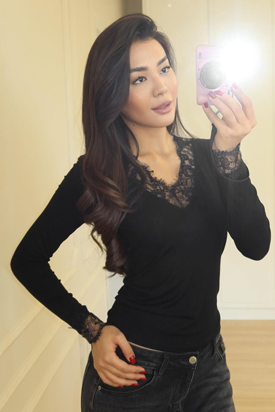 Noir Lace V-Neck Top