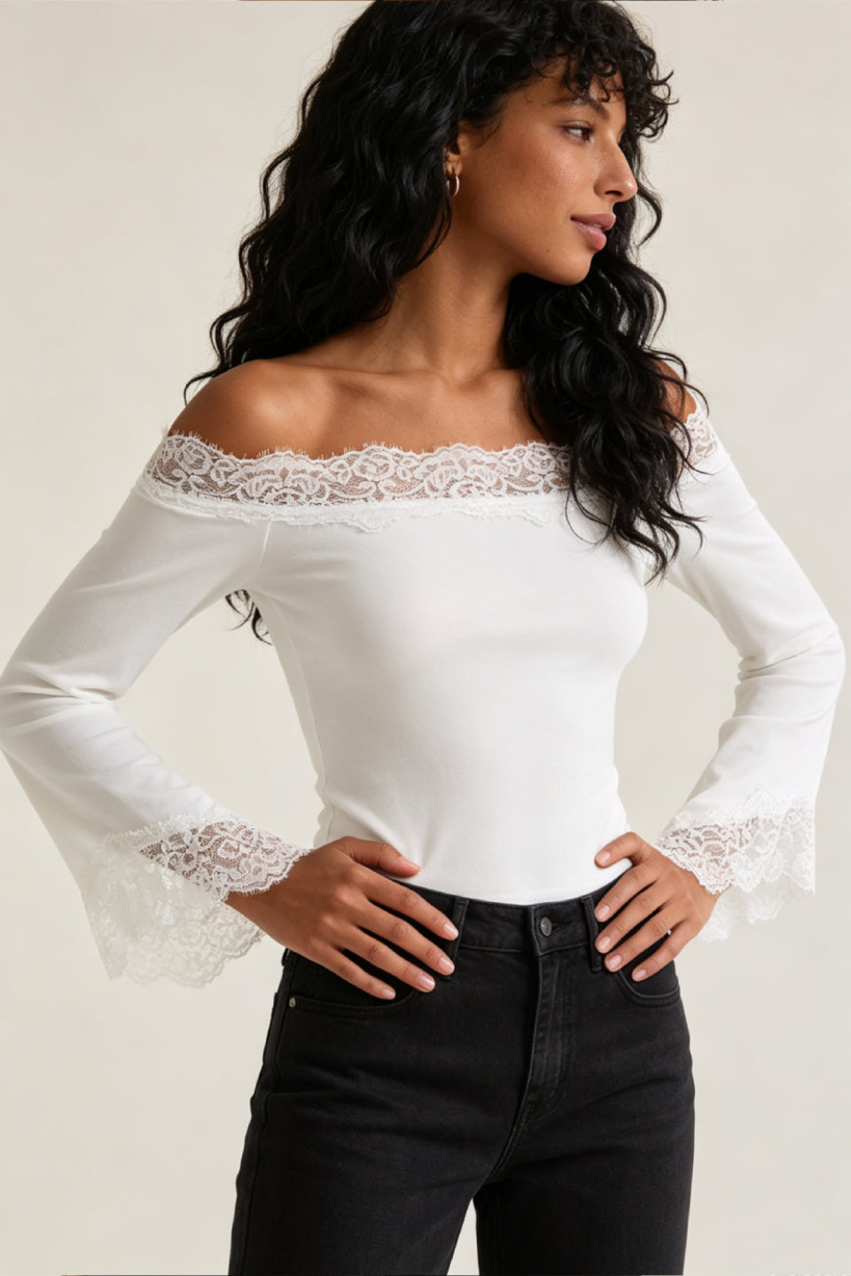 Ivory Lace Flare Top