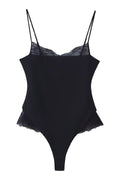 Black Lace V-Neck Fitted Bodysuit