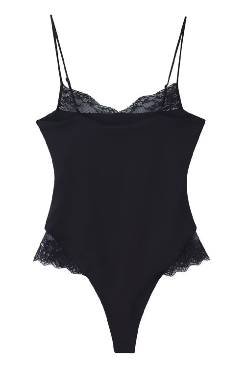 Black Lace V-Neck Fitted Bodysuit