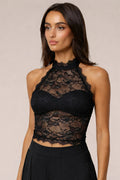 Black Halter Lace Cup Back Top