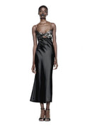 Black Sequin Lace Fishtail Midi Dress