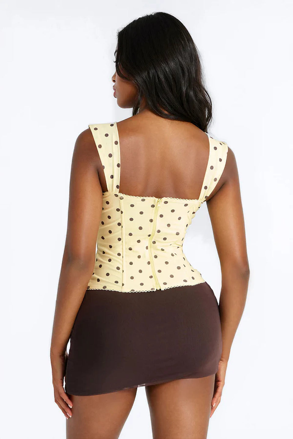 Cream Dot Boned Wide Strap Top