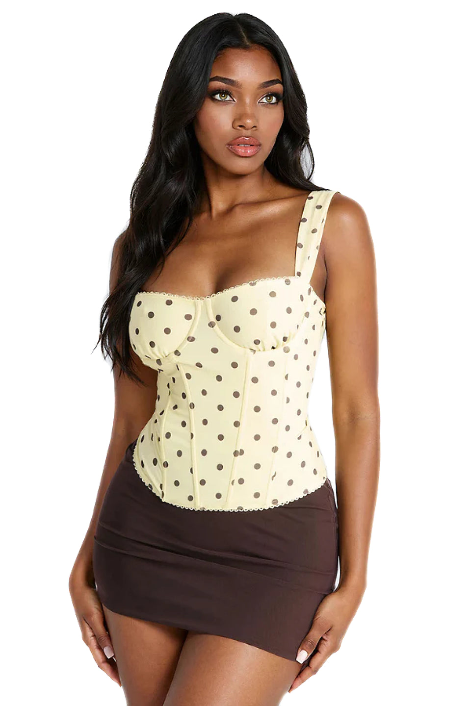 Cream Dot Boned Wide Strap Top