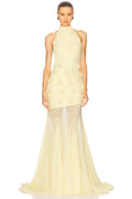 Cream Petal Halter Fishtail Gown