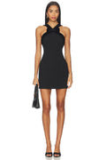 Black Velvet Bow Halter Mini Dress