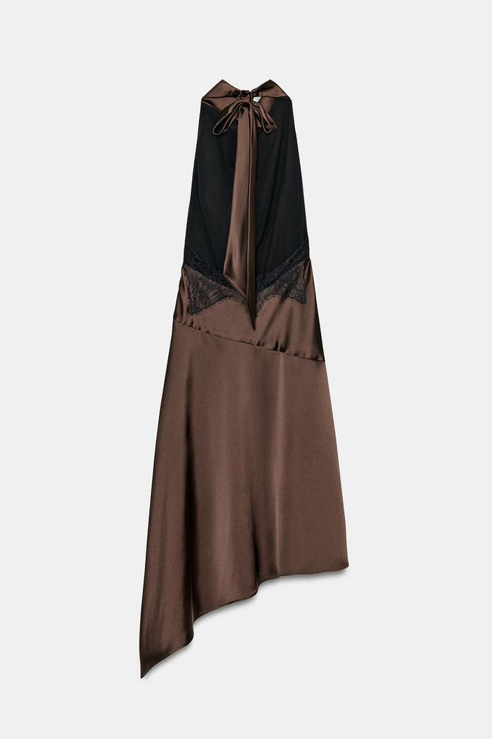 Brown Halter Satin Open Back Midi Dress