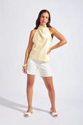 Cream Satin Halter Open Back Top
