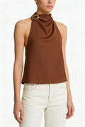 Brown Halter Ring Back Sleeveless Top