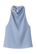 Blue Halter Ring Back Sleeveless Top