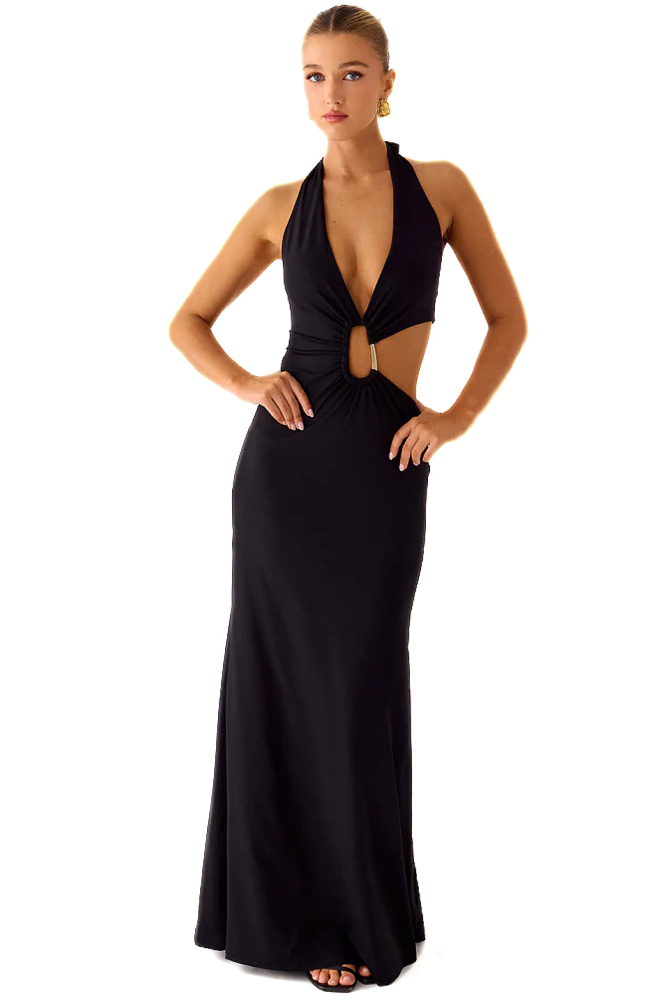 Black Halter Ring Tie Maxi Dress