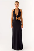 Black Halter Ring Tie Maxi Dress