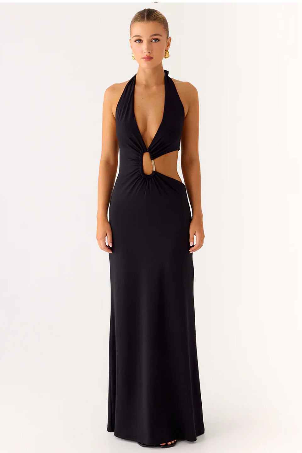 Black Halter Ring Tie Maxi Dress