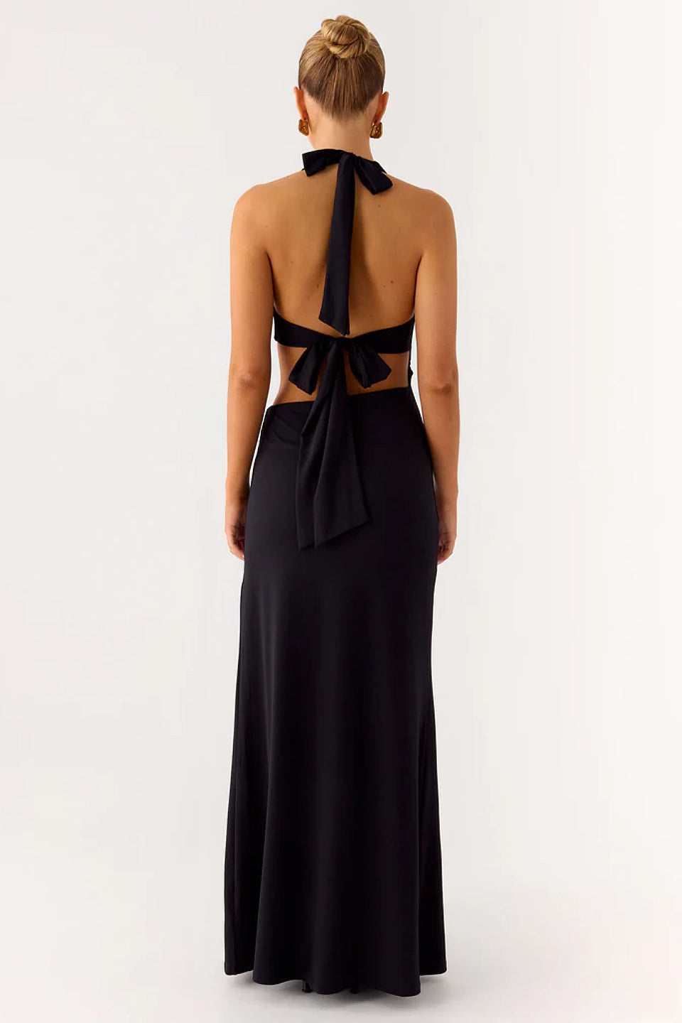 Black Halter Ring Tie Maxi Dress