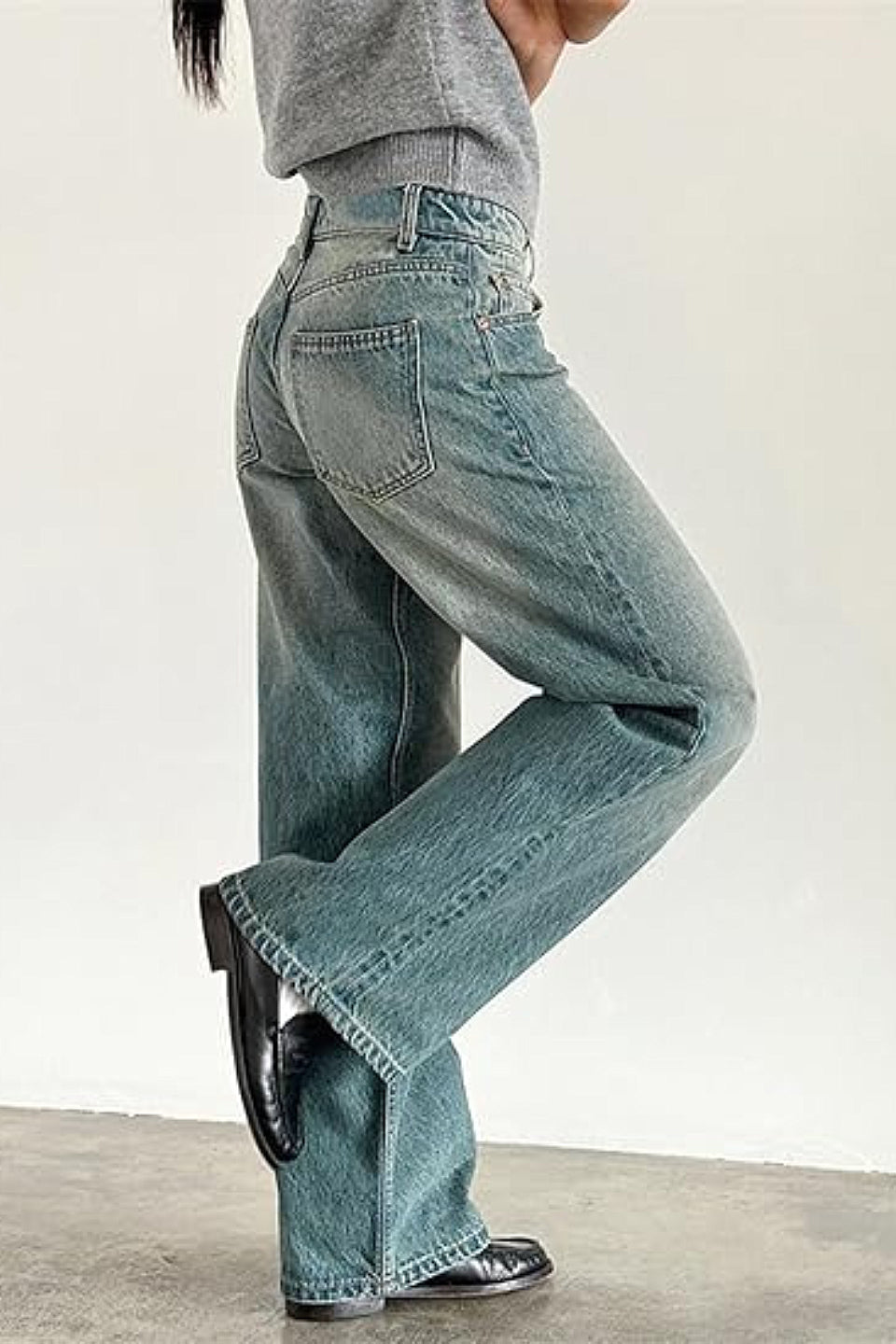 Turquoise Wide Leg Low Rise Jeans