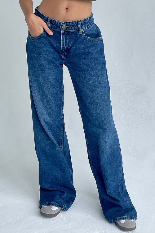 Blue Wide Leg Low Rise Jeans