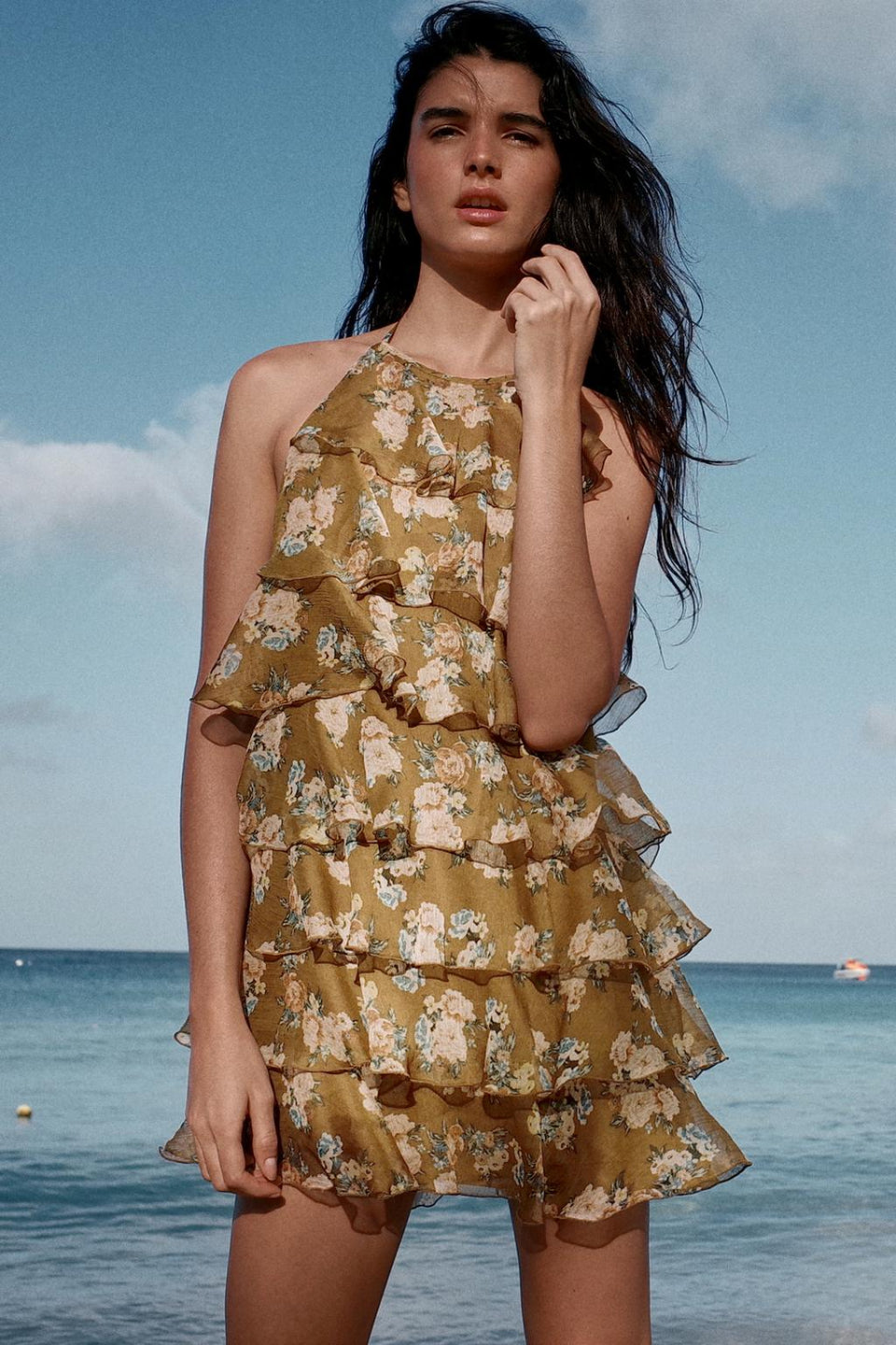 Yellow Floral Halter Mini Dress Summer ShimmerMolly Yellow Floral Halter Mini Dress Summer ShimmerMolly