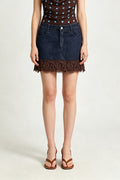 Lace Trim Denim Skirt