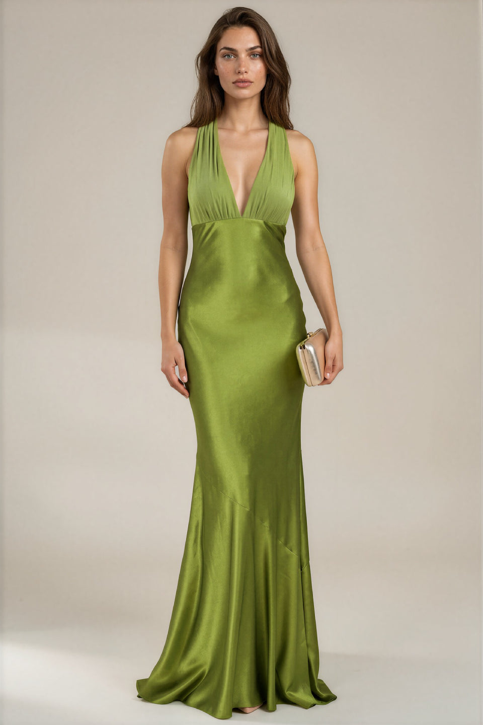 Olive Satin Maxi Dress