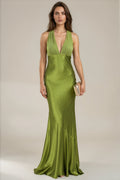 Olive Satin Maxi Dress