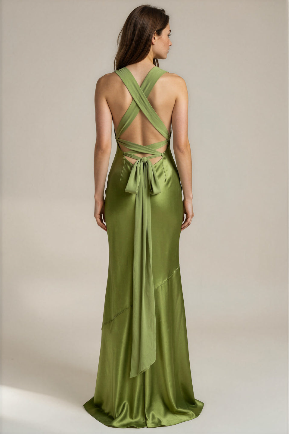 Olive Satin Maxi Dress