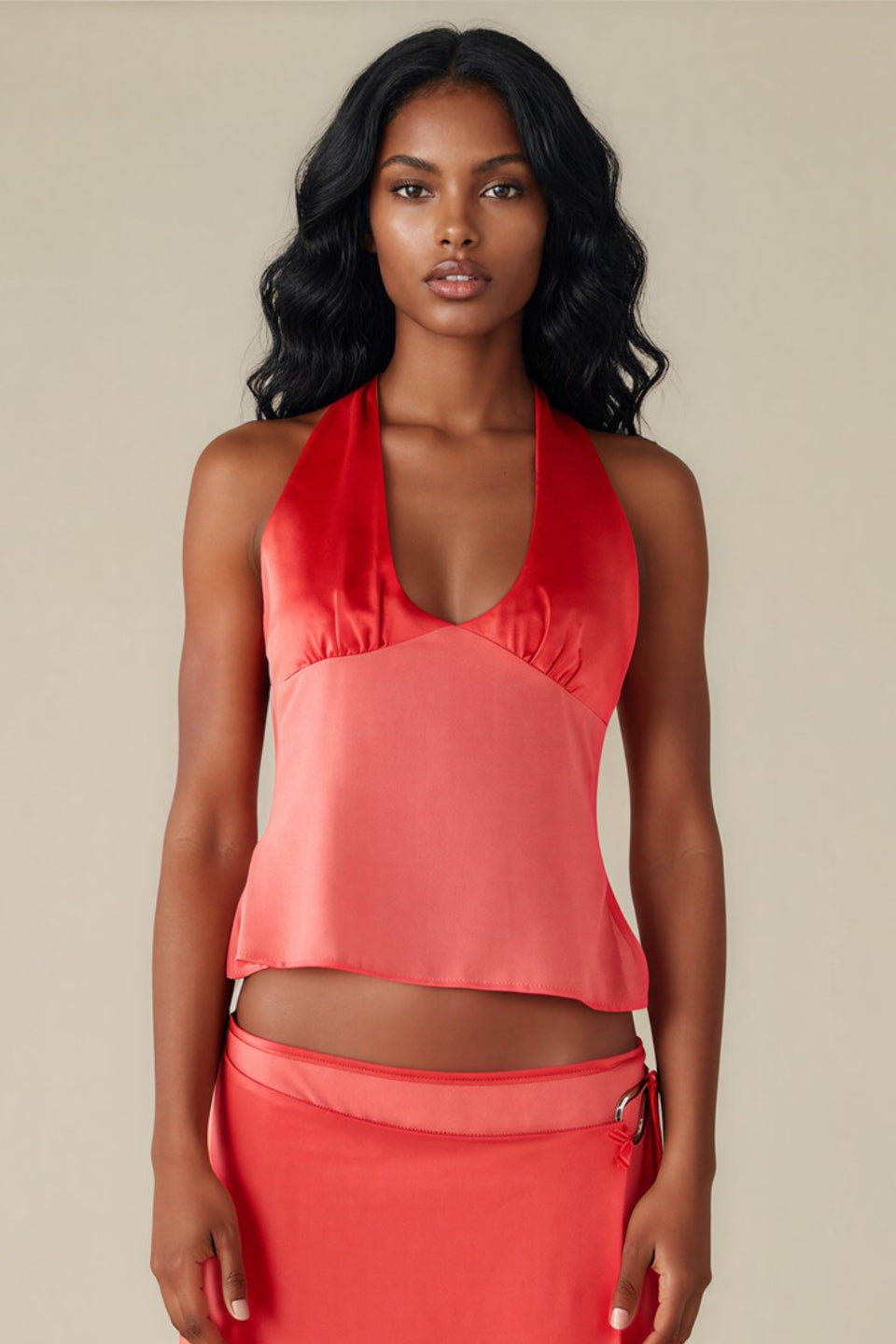 Coral Satin Halter Top
