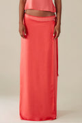 Coral Satin Wrap Maxi Skirt