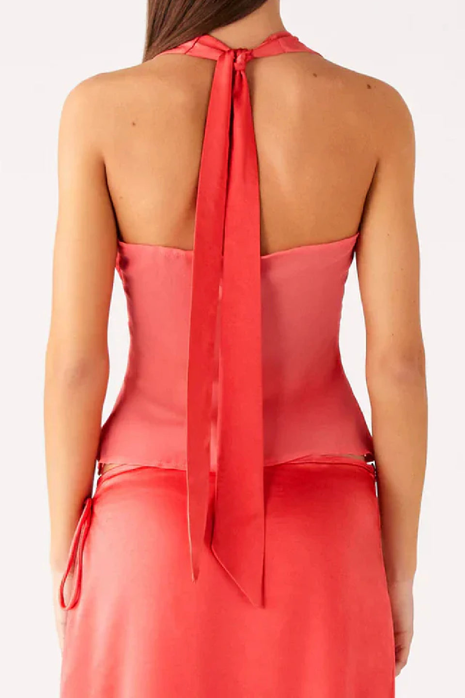 Coral Satin Halter Top
