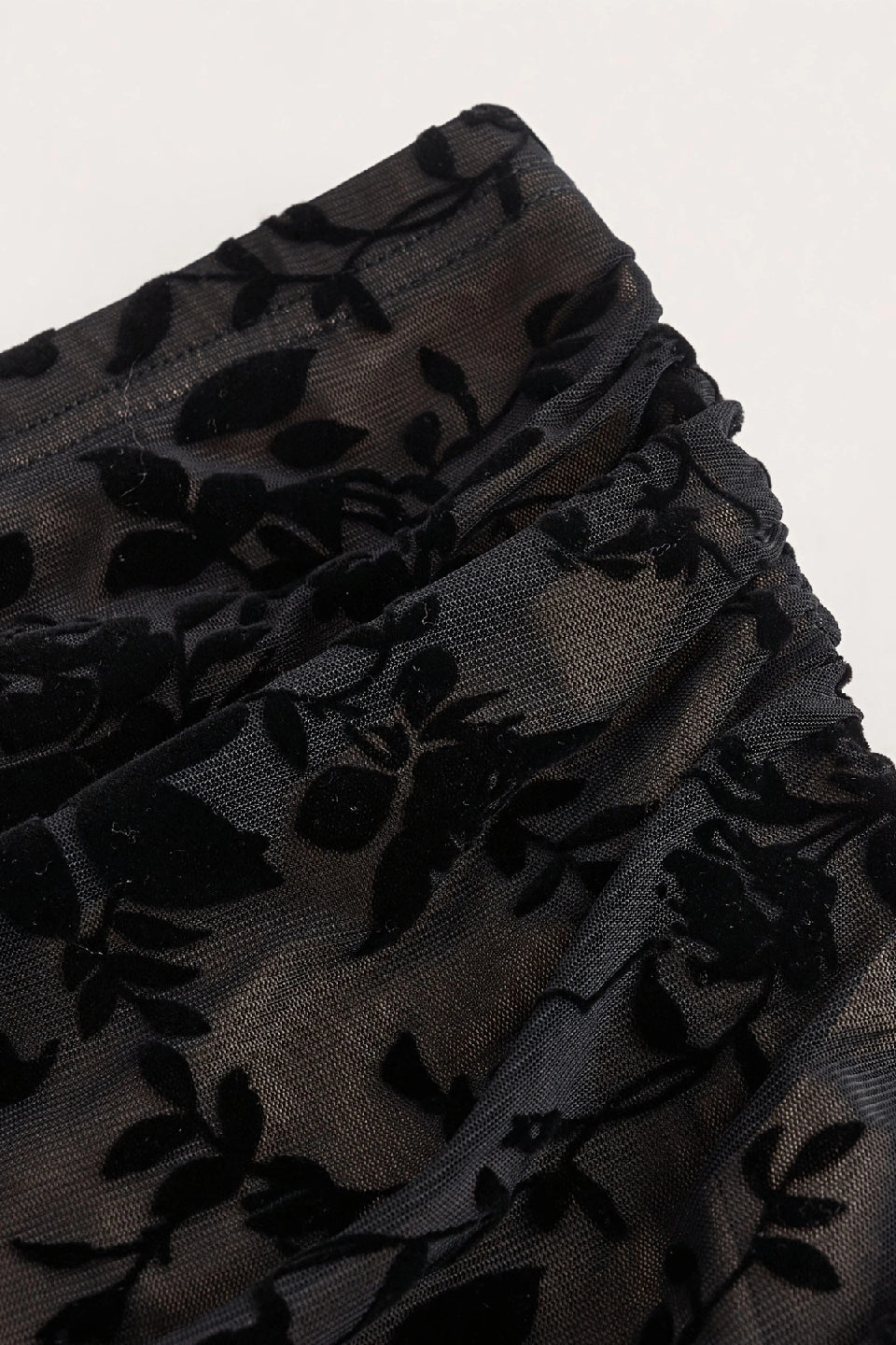 Black Floral Flocked Mesh Mini Skirt