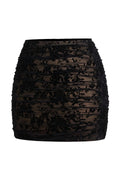 Black Floral Flocked Mesh Mini Skirt