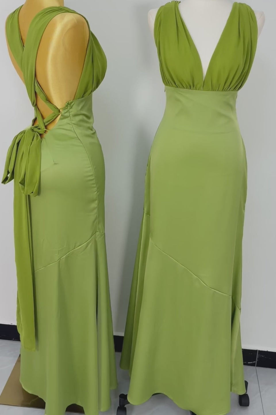 Olive Satin Maxi Dress