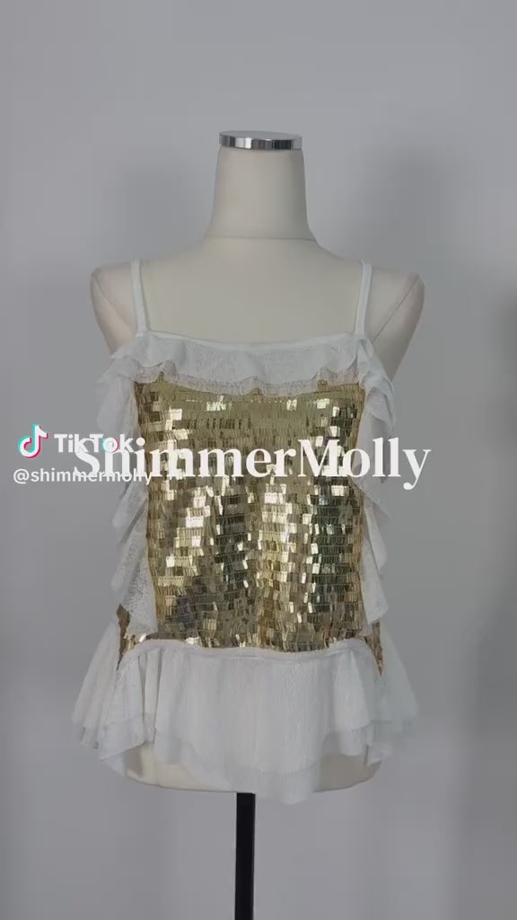 White Sequin Ruffle Cami Top